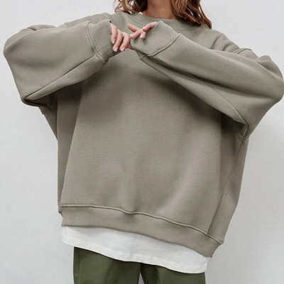 FADDISH 2024 m. rudens žiemos moterų madingi palaidi megztiniai su apvalia kakle ir moteriški megztiniai, vienspalviai, laisvalaikio viršutiniai megztiniai