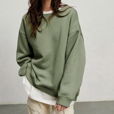 FADDISH 2024 m. rudens žiemos moterų madingi palaidi megztiniai su apvalia kakle ir moteriški megztiniai, vienspalviai, laisvalaikio viršutiniai megztiniai