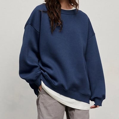 FADDISH 2024 m. rudens žiemos moterų madingi palaidi megztiniai su apvalia kakle ir moteriški megztiniai, vienspalviai, laisvalaikio viršutiniai megztiniai