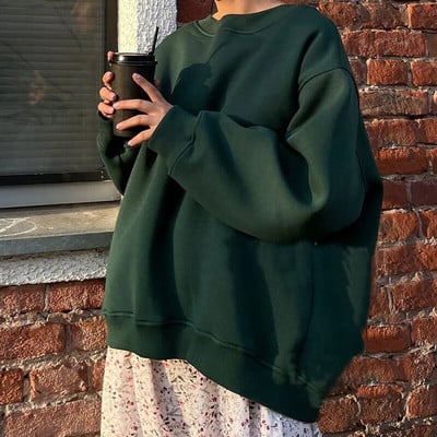 FADDISH 2024 m. rudens žiemos moterų madingi palaidi megztiniai su apvalia kakle ir moteriški megztiniai, vienspalviai, laisvalaikio viršutiniai megztiniai