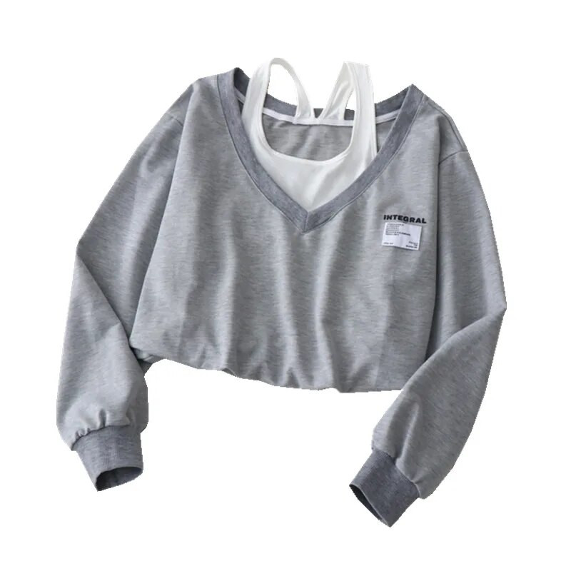 Kórejská móda pre ženy, falošný dvojdielny top bez ramienok, preppy štýl, Harajuku, voľné ležérne svetre, blúzky, 2022, nové