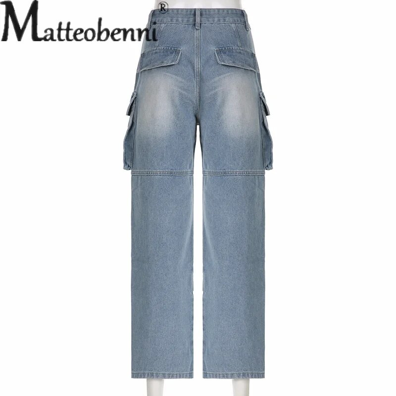 Módne džínsy s vysokým pásom a viacerými vreckami, rovné džínsy, dámske pracovné štýly, ležérne džínsové nohavice, voľné trojdielne nohavice
