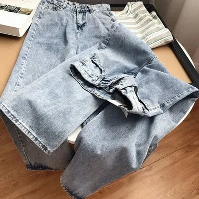 Dámske rovné džínsy s vysokým pásom, kórejská móda, streetwear, vrecovité, široké, ležérne, biele džínsové nohavice, nové vyprané, vintage, Vaqueros