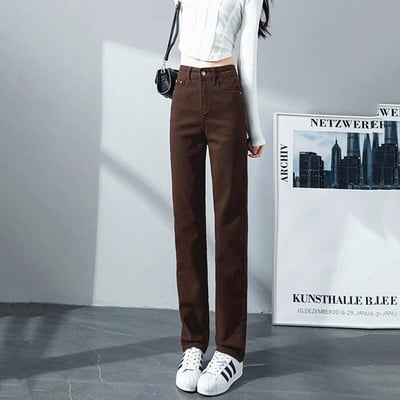 Dámske rovné džínsy s vysokým pásom, jarné, ležérne, strečové, džínsové, kórejské, streetwear, nové, retro, klasické, vaqueros