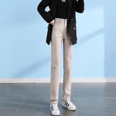 Dámske rovné džínsy s vysokým pásom, jarné, ležérne, strečové, džínsové, kórejské, streetwear, nové, retro, klasické, vaqueros