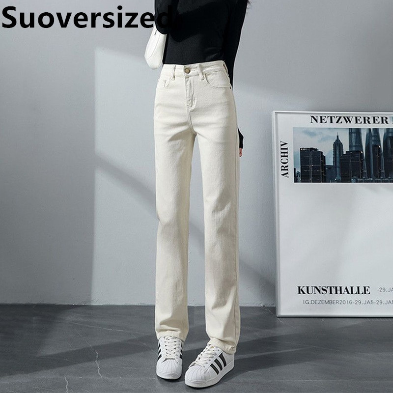 Dámske rovné džínsy s vysokým pásom, jarné, ležérne, strečové, džínsové, kórejské, streetwear, nové, retro, klasické, vaqueros