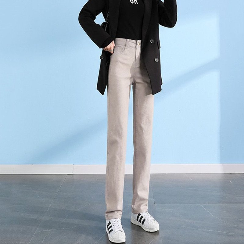 Dámske rovné džínsy s vysokým pásom, jarné, ležérne, strečové, džínsové, kórejské, streetwear, nové, retro, klasické, vaqueros