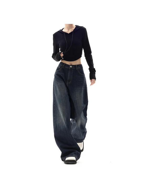 Îmbrăcăminte de stradă, vintage, talie înaltă, pantaloni largi, drepți, blugi, modă coreeană, pantaloni largi, Y2K, din denim, haine pentru femei