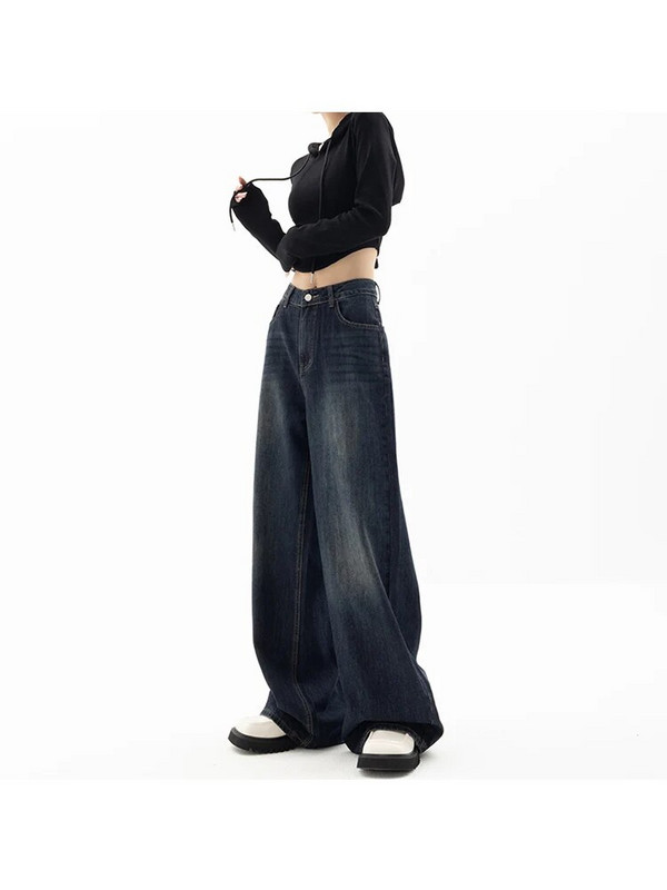 Îmbrăcăminte de stradă, vintage, talie înaltă, pantaloni largi, drepți, blugi, modă coreeană, pantaloni largi, Y2K, din denim, haine pentru femei
