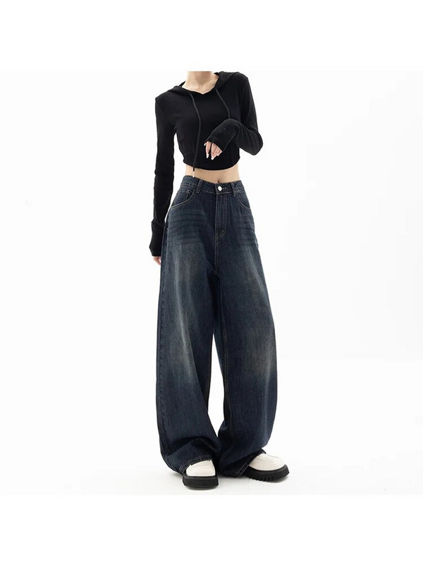Îmbrăcăminte de stradă, vintage, talie înaltă, pantaloni largi, drepți, blugi, modă coreeană, pantaloni largi, Y2K, din denim, haine pentru femei