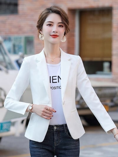 Fitshinling 2023 Nové módne sako pre ženy Oblečenie Slim Basic Jednofarebné dámske bundy Kabáty Vrchné oblečenie Jesenné Zimné Topy Výpredaj