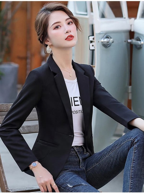 Fitshinling 2023 Nové módne sako pre ženy Oblečenie Slim Basic Jednofarebné dámske bundy Kabáty Vrchné oblečenie Jesenné Zimné Topy Výpredaj