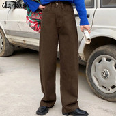 Blugi vintage maro pentru femei, în stil japonez, retro, cu talie înaltă, pantaloni din denim, largi, drepti, artistici, pantaloni la șold pentru adolescenți