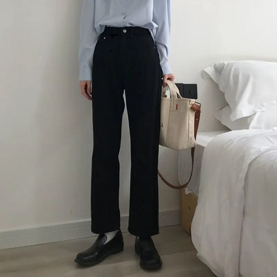 Blugi vintage maro pentru femei, în stil japonez, retro, cu talie înaltă, pantaloni din denim, largi, drepti, artistici, pantaloni la șold pentru adolescenți