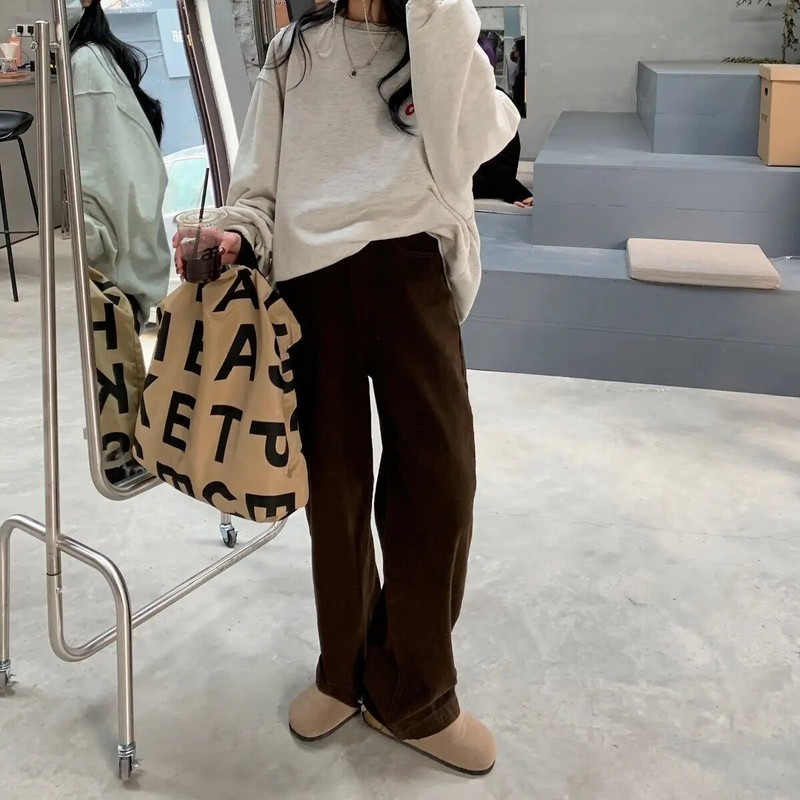 Blugi vintage maro pentru femei, în stil japonez, retro, cu talie înaltă, pantaloni din denim, largi, drepti, artistici, pantaloni la șold pentru adolescenți