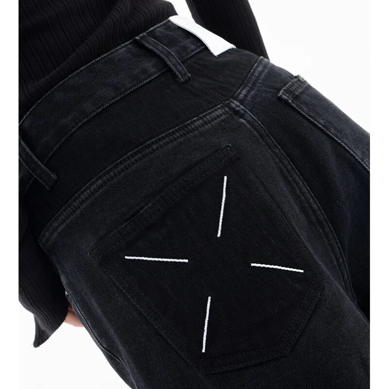 Modré dámske džínsy s vysokým pásom, farebný kontrast, vintage americká móda, streetwear, široké nohavice, dámske nohavice, vrecovité džínsy