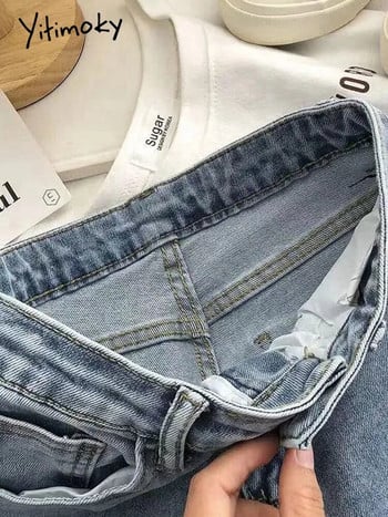 Yitimoky Streetwear Elastic Denim Split Flare Jeans Дамски ретро сини дънки с висока талия Дамски сиви дънки с камбанка Y2k