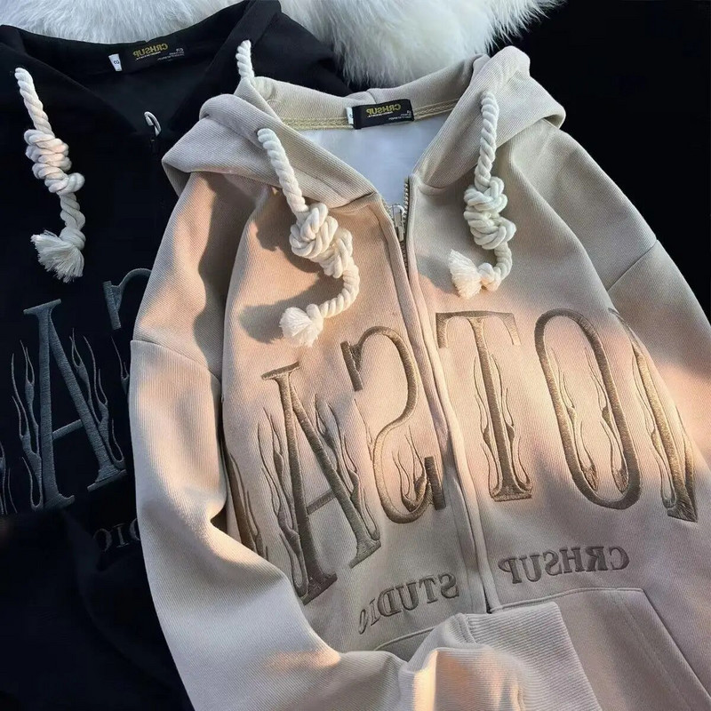 Americká Y2k nadrozmerná punková mikina s kapucňou a flísom, hrubá zimná kórejská móda Kpop Vintage gotický ležérny zipsový preppy sveter