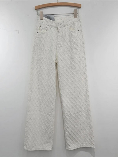 DEAT Blugi de damă cu talie înaltă spălați cu grilă de diamante distressed largi, drepti, pantaloni largi din denim 2024, primăvară, modă nouă 29L6613