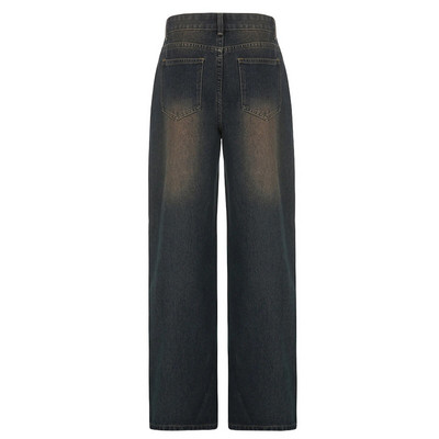 Dámske módne street rovné voľné rifle vintage stredne pásové voľné prané rifle