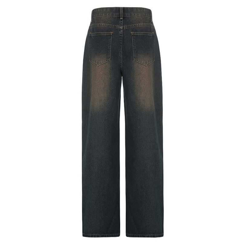 Dámske módne street rovné voľné rifle vintage stredne pásové voľné prané rifle