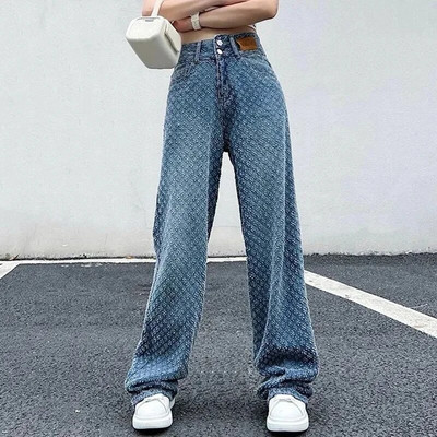 2023, blugi largi Y2k cu textura vintage, pentru femei, în stil american, îmbrăcăminte de stradă, ocazional, pantaloni de modă, talie înaltă, pantaloni lați pentru femei