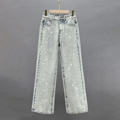 Chic Hot Drill Baggy Jeans Γυναικεία 2023 Νέο Καλοκαιρινό ίσιο μακρύ τζιν παντελόνι Γυναικείο Μοναδικές παγιέτες μόδας Ριγέ γυναικείο παντελόνι