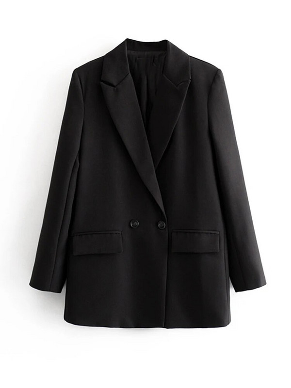 Jarné dámske saká 2023, módne dvojradové saká s dlhým rukávom a vreckami v kancelárii, sako, kabát, vintage štýl, dámske vrchné oblečenie