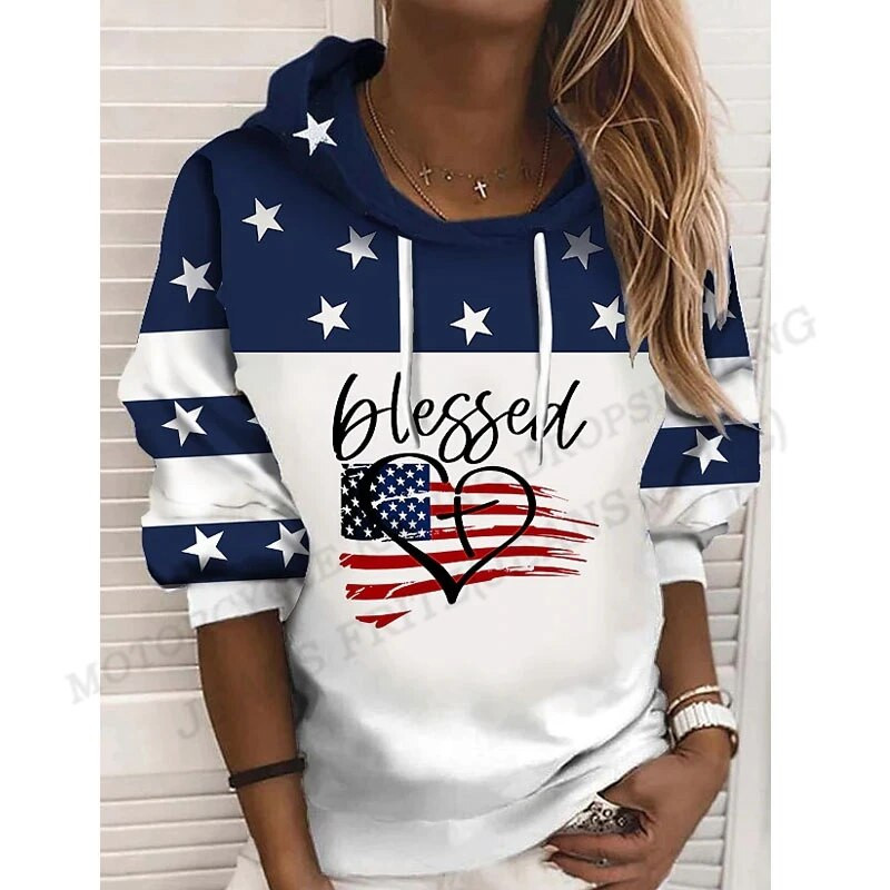 American Flag Hoodie Moterų mada Negabaritinis gobtuvai Moteriški megztiniai Paltai Usa Flag su gobtuvu Megztiniai megztiniai Moteriški drabužiai Dovanos