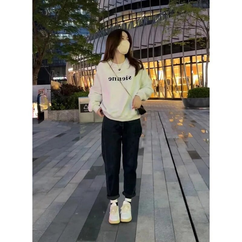 7rings Jeseň/Zima, mikiny s dlhým rukávom a potlačou písmen pre ženy a mužov, unisex, jednoduchý štýl, módne teplé oblečenie