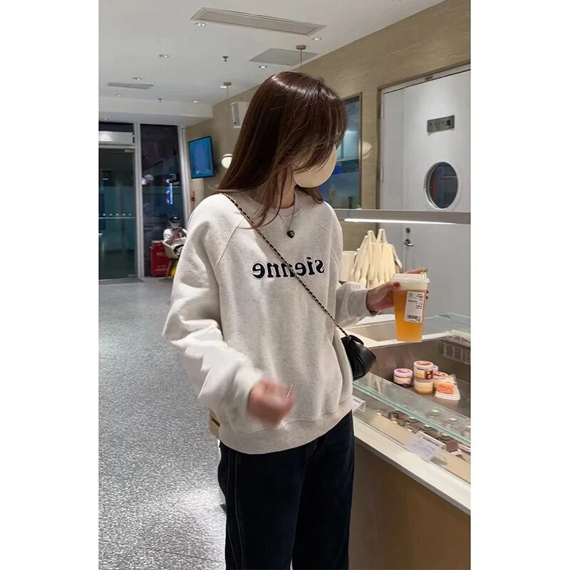 7rings Jeseň/Zima, mikiny s dlhým rukávom a potlačou písmen pre ženy a mužov, unisex, jednoduchý štýl, módne teplé oblečenie