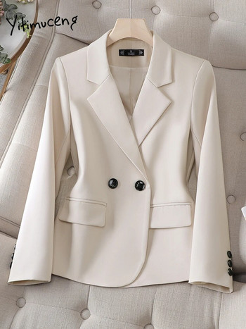 Yitimuceng Κορεατικής μόδας Casual Blazer Γυναικεία 2023 Νέα κομψά μακρυμάνικα μασίφ μπουφάν γραφείου Γυναικεία λεπτά παλτό Y2k