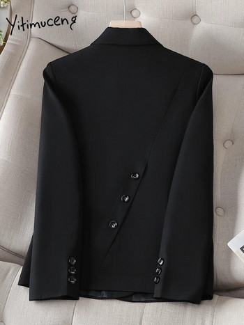 Yitimuceng Корейски моден ежедневен блейзър Дамски 2023 Нови елегантни плътни ежедневни якета с дълъг ръкав Офис дамски тънки Y2k палта