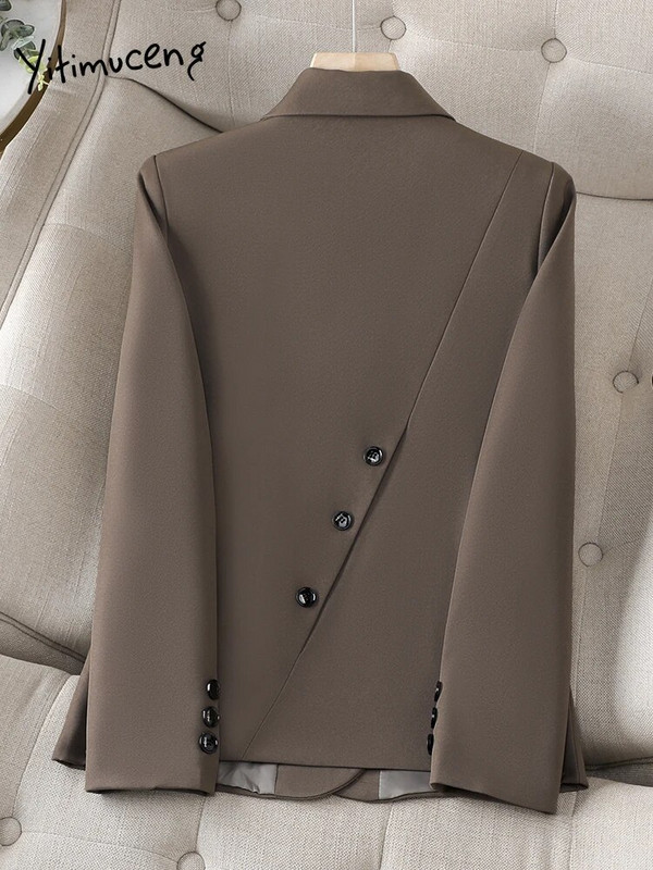 Yitimuceng Kórejská móda Ležérne sako Dámske 2023 Nové elegantné dlhé rukávy Jednofarebné ležérne bundy Kancelárske dámske štíhle kabáty Y2k