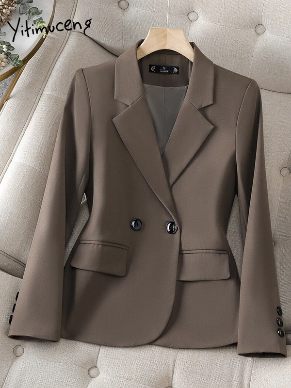 Yitimuceng Kórejská móda Ležérne sako Dámske 2023 Nové elegantné dlhé rukávy Jednofarebné ležérne bundy Kancelárske dámske štíhle kabáty Y2k