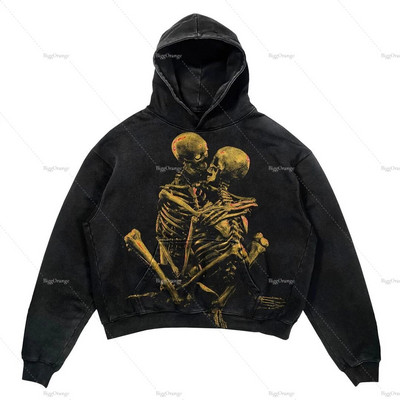 Hanorace vintage cu imprimeu Demon pentru femei Streetwear Hanorac supradimensionat pentru cupluri Hanorac Goth Harajuku Jachetă Y2k Topuri hanorace pentru femei
