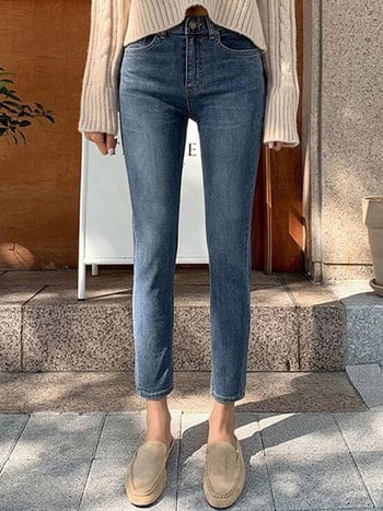 Дънки с висока талия за жени Streetwear Pencil Jeans Wedgie Icon Fit Female Denim Pants Washed Ladies Boyfriend Jeans с дължина до глезена