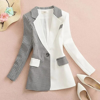 Μαύρο λευκό καρό Casual γυναικεία κοστούμια σακάκι ραπτικό μπουφάν για γυναίκες Τελευταία μόδα μπλέιζερ παλτό κορεατικής μακράς τάσης