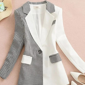 Μαύρο λευκό καρό Casual γυναικεία κοστούμια σακάκι ραπτικό μπουφάν για γυναίκες Τελευταία μόδα μπλέιζερ παλτό κορεατικής μακράς τάσης