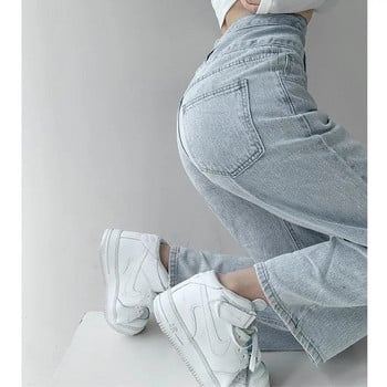 Свободни удобни дънки с висока талия за жени Streetwear Модни прави панталони Mom Jeans Washed Boyfriend Jeans