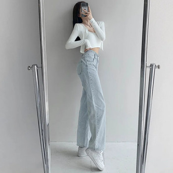 Свободни удобни дънки с висока талия за жени Streetwear Модни прави панталони Mom Jeans Washed Boyfriend Jeans