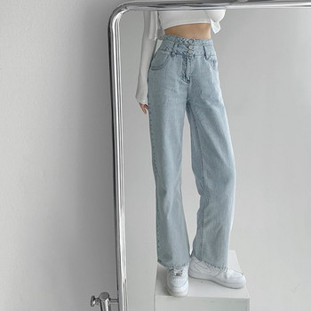 Свободни удобни дънки с висока талия за жени Streetwear Модни прави панталони Mom Jeans Washed Boyfriend Jeans