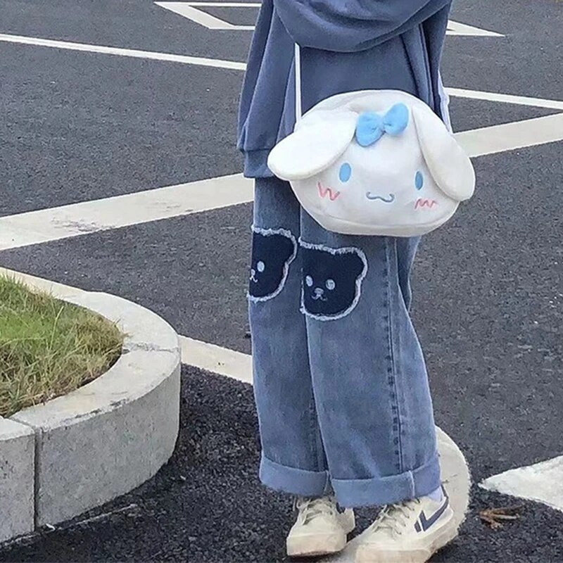 Dámske džínsy Zoki Harajuku Preppy Bear Patch, letné kórejské tenké džínsy, široké nohavice s vysokým pásom, voľné rovné nohavice