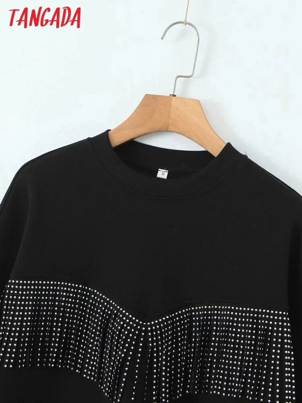 Tangada 2023 Φθινοπωρινά γυναικεία φούντα φούτερ Oversize μακρυμάνικα φαρδιά πουλόβερ 8H32