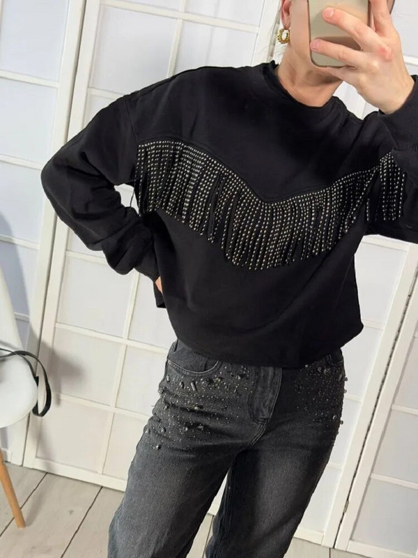 Tangada 2023 Φθινοπωρινά γυναικεία φούντα φούτερ Oversize μακρυμάνικα φαρδιά πουλόβερ 8H32