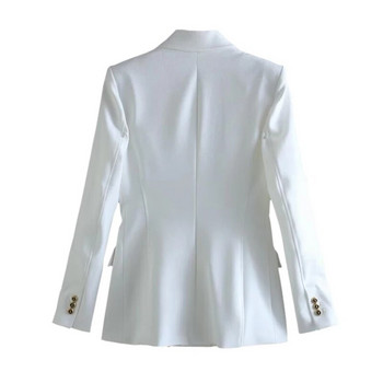 TRAF White Long Blazer Γυναικεία μπουφάν με διπλό στήθος για γυναίκες Ρούχα γραφείου Γυναικεία blazer Streetwear μακρυμάνικο Blazer Woman