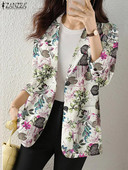 Blazer de toamnă pentru femei, paltoane cu imprimeu retro, ocazional, cu mânecă lungă, îmbrăcăminte exterioară cu flori ZANZEA, jachete cu un singur buton pentru femei, supradimensionate