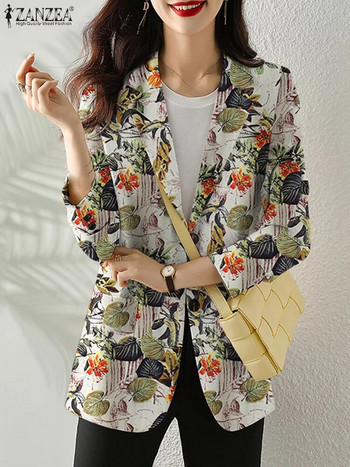 Γυναικεία Φθινοπωρινά Μπλέιζερ Ρετρό Παλτό με στάμπα casual μακρυμάνικα λουλουδάτα πανωφόρια ZANZEA Γυναικεία μπουφάν πέτο με ένα κουμπί Oversize