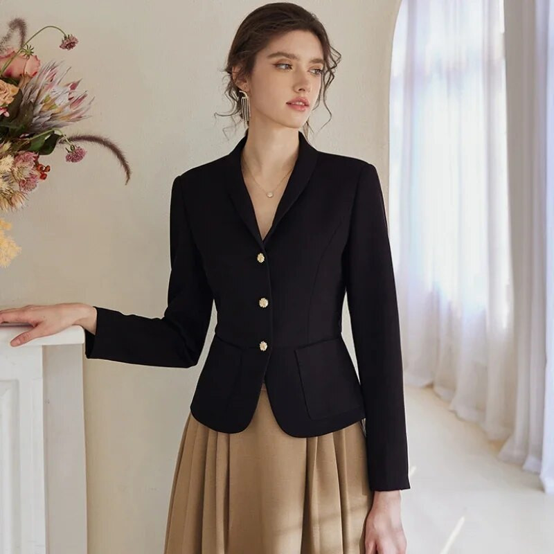 Bunda, sako, dámske krátke oblečenie, úzke vrchné oblečenie, krátke jednofarebné kabáty pre ženy, čierny trend 2023, nové v kórejskom štýle, populárne oblečenie, výpredaj