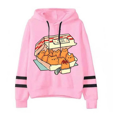 Kitten Nuggets Fast Food Ženske majice s printom mačaka Top Ženske Harajuku modne majice s kapuljačom Oversize Kawaii majice s dugim rukavima